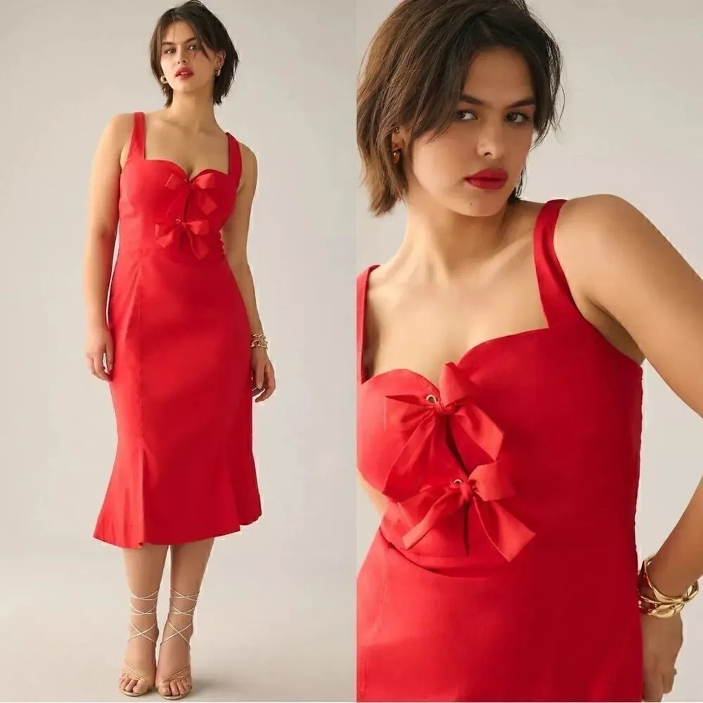 Anthropologie Sweetheart Bow Dress in red